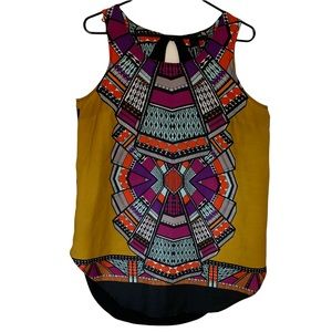 Gold & Black Pop Art Sleeveless Blouse Size Medium